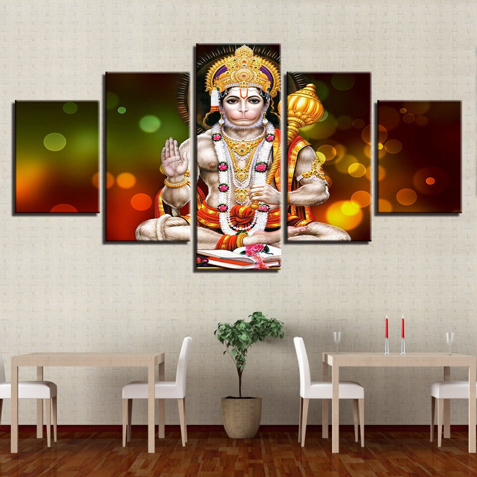 Lord Hanuman Jayanti Hindu Fest Poster 5 Panel Canvas Print Wall Art Home Decor