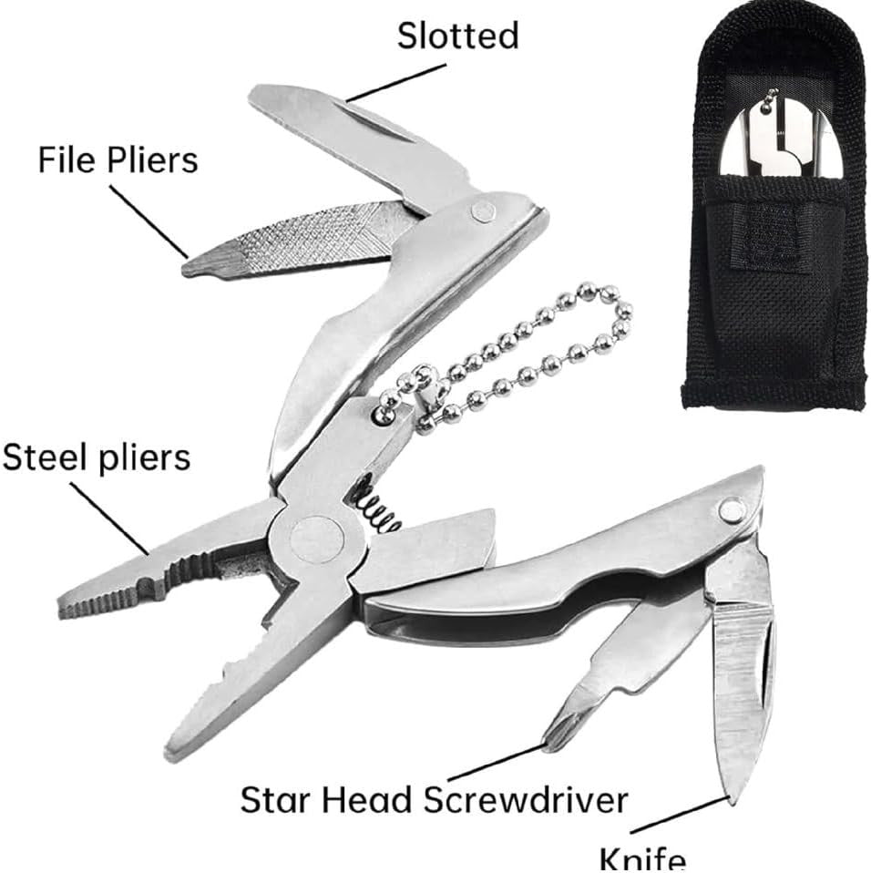 Portable Multi-Tool Pliers Combo Knife Bit ScrewDriver Keychain -Stainless Steel