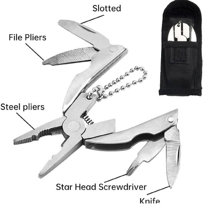 Portable Multi-Tool Pliers Combo Knife Bit ScrewDriver Keychain -Stainless Steel