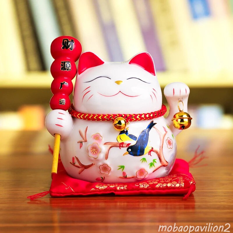 5 Inch Maneki Neko Lucky Cat Ornament Ceramic Figurine Home Office Desk Decor