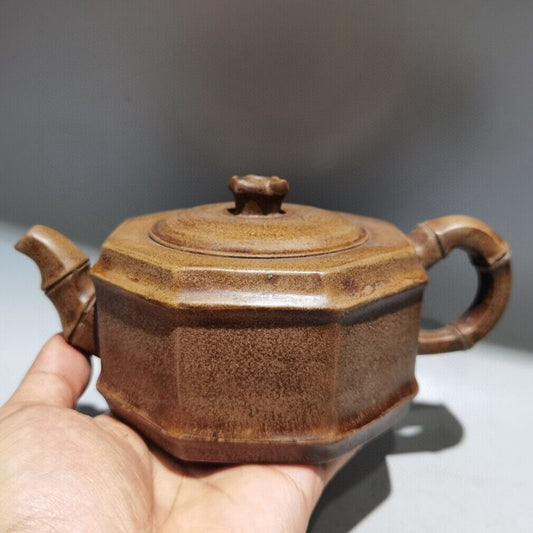 Vintage Chinese Yixing Purple Clay Teapot Zisha Ceramic Bamboo Teaware Collector