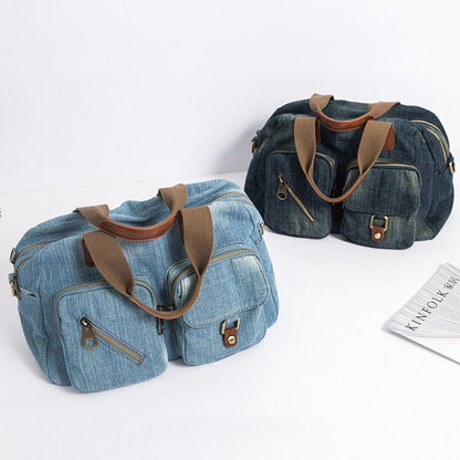 Casual Tote Bag Light/ Dark Blue Denim Handbag Jeans Shoulder Purse 27*15*22 CM