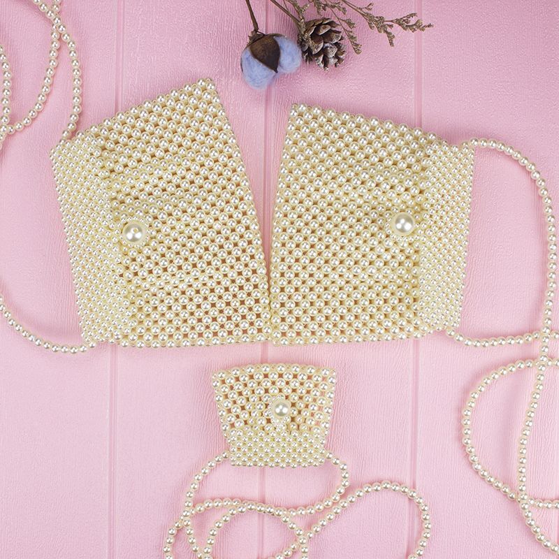 Handmade Beaded Dumpling Shape Pearl Bag Woven Shoulder Phone Clutch Coin Purse