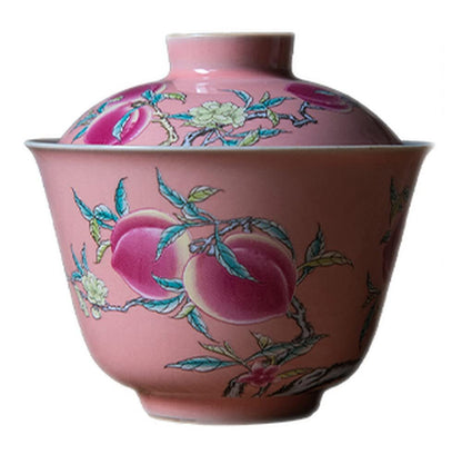 100ml Peach Tureen Ceramic Kung Fu Tea Set Hand Painted Gaiwan Chinese Tea Bowl