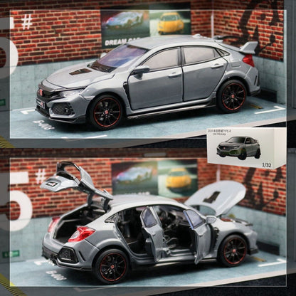 1:32 Diecast 2019 Honda Civic Type R Metal Car Model Toy Door Open Sound Light