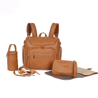 5pcs Leather Nappy Bag Mom Shoulder Bag, Multi Stroller Storage Bag Shoulder Bag