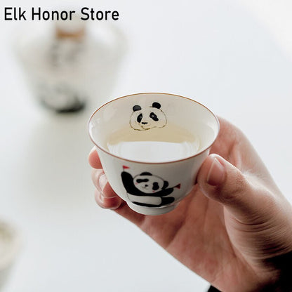 2pc/Set 50ml Chinese Panda Art Tea Cup White Porcelain Cute Ceramic Teacups