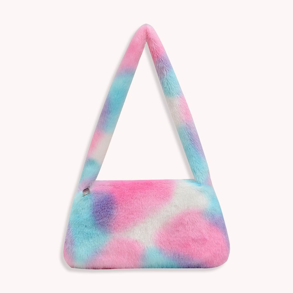 Fluffy Shoulder Bag Vintage Underarm Pouch Square Travelling Purse 22*14*7CM 1PC