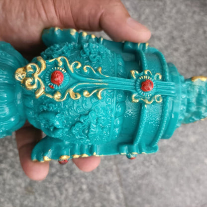 Tibetan Turquoise Treasure Vase Eight Auspicious Desk Statue Altar Decor