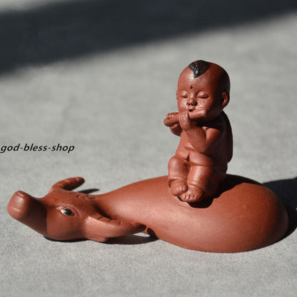 Small Tea Pet Yixing Zisha Purple Clay Tea Play Home Decoration Kid On Buffalo