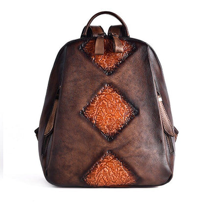 Travel Bag Vintage Rucksack Embossed Leisure Daypacks Genuine Leather Backpacks