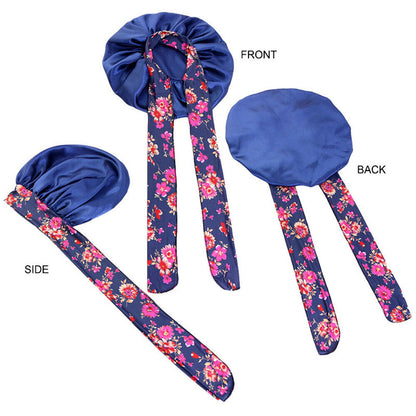 Women Large Double Layer Print Satin Bonnet Adjustable Shower Cap Bonnet Hat