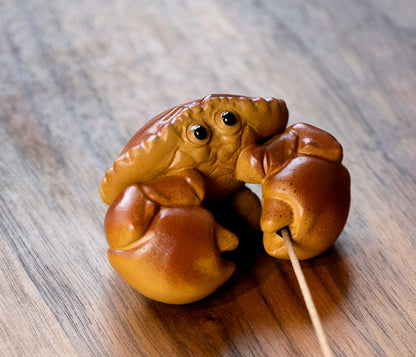 2.7" Chinese Yixing Zisha Pottery Tea Pet Crab Incense Burner Home Decoration