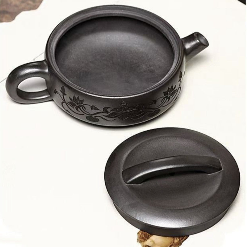 Chinese Tea Pot Handmade 7 Infuser Holes Marked Pot Real Yixing Zisha Black Clay