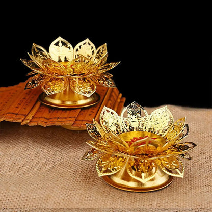 1PC Buddhism Gold Lotus Ghee Lamp Holder Butter Lamp Tea Light Holder Tibetan