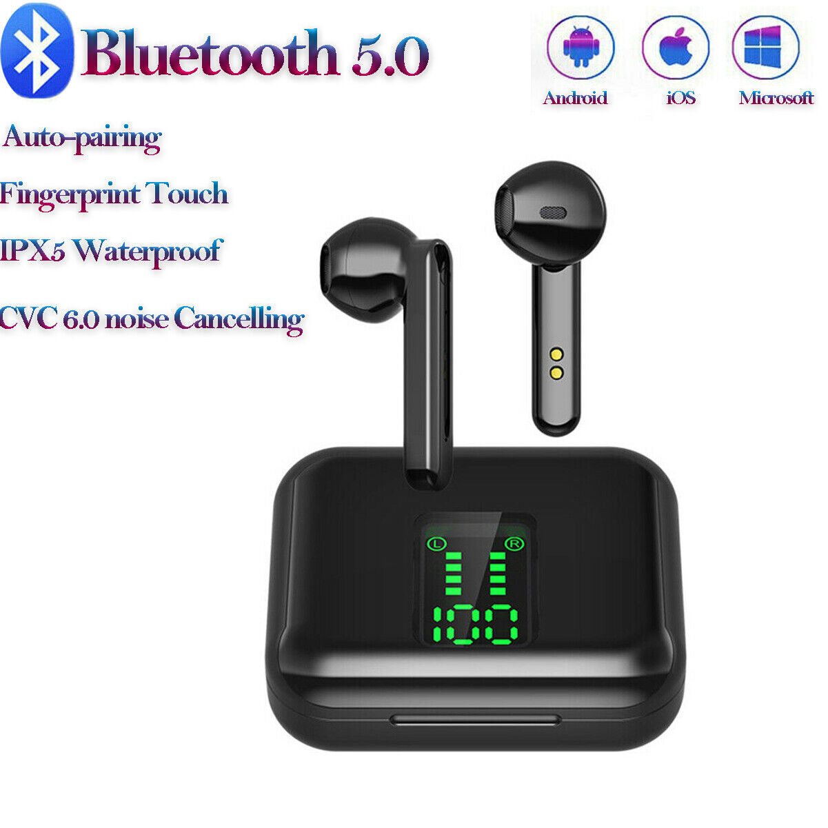 Bluetooth Earbuds for iphone Samsung Android Wireless Earphones IPX5 WaterProof