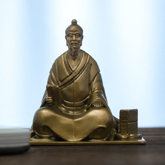 Brass Wang Yangming Statue Handcrafted Vintage Decor Gift Home Office 2.76''