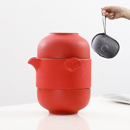 Portable Tea Set With Bag For Travel Pottery Tea Pot Ceramic Cup Kungfu Teasets