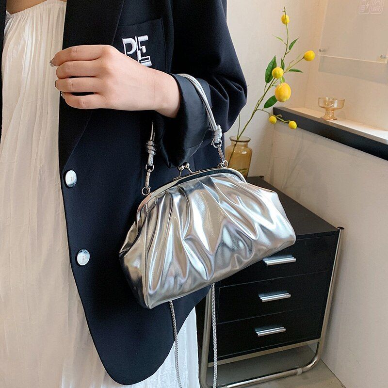 Sparkles Crossbody Bag Silver Green Clip Shell Handbag Chain Shoulder Purse 1 PC