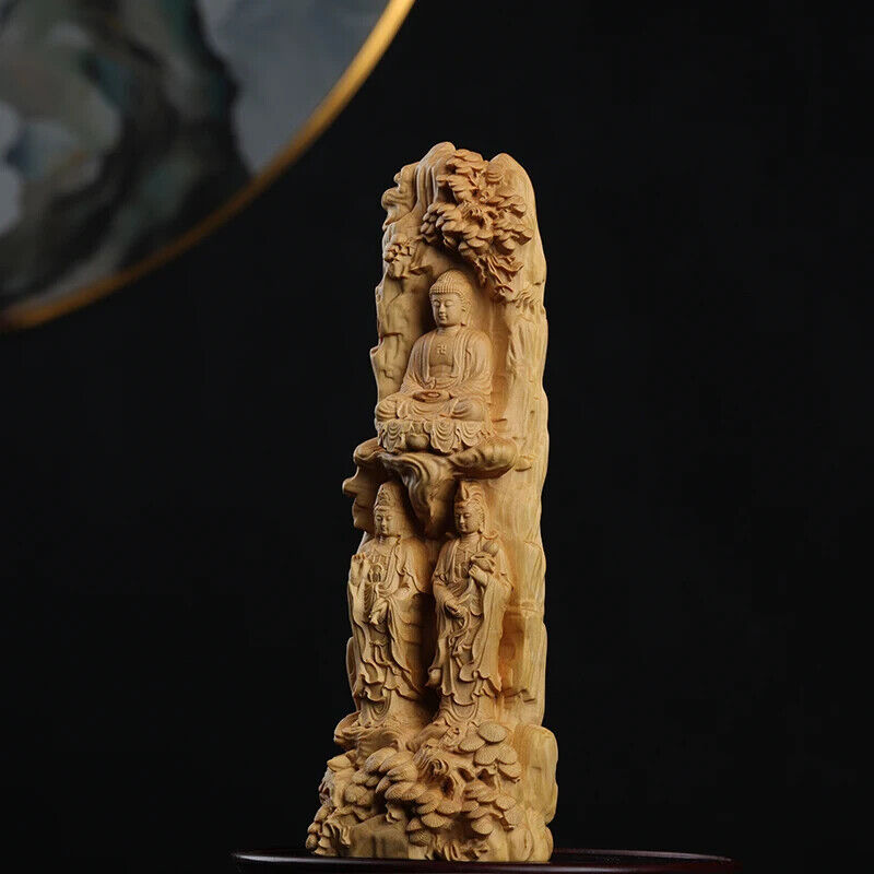 22cm Boxwood Real Wood Sculpture Feng Shui Sculpture God Buddha Home Décor Myth