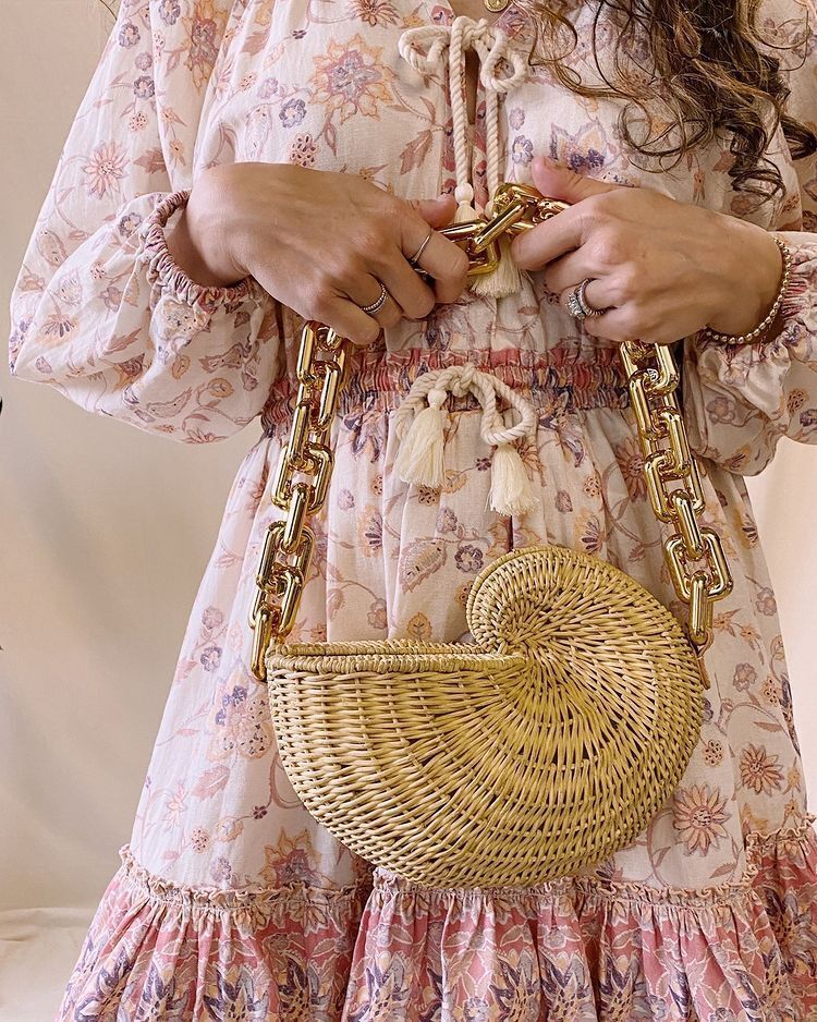 Thick Chains Women Shoulder Bag Woven Handbags Summer Beach Straw Bag Purse 1 PC
