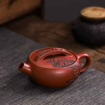 120ml Hanwa pot big opening handmade carved real yixing zisha dragon blood clay