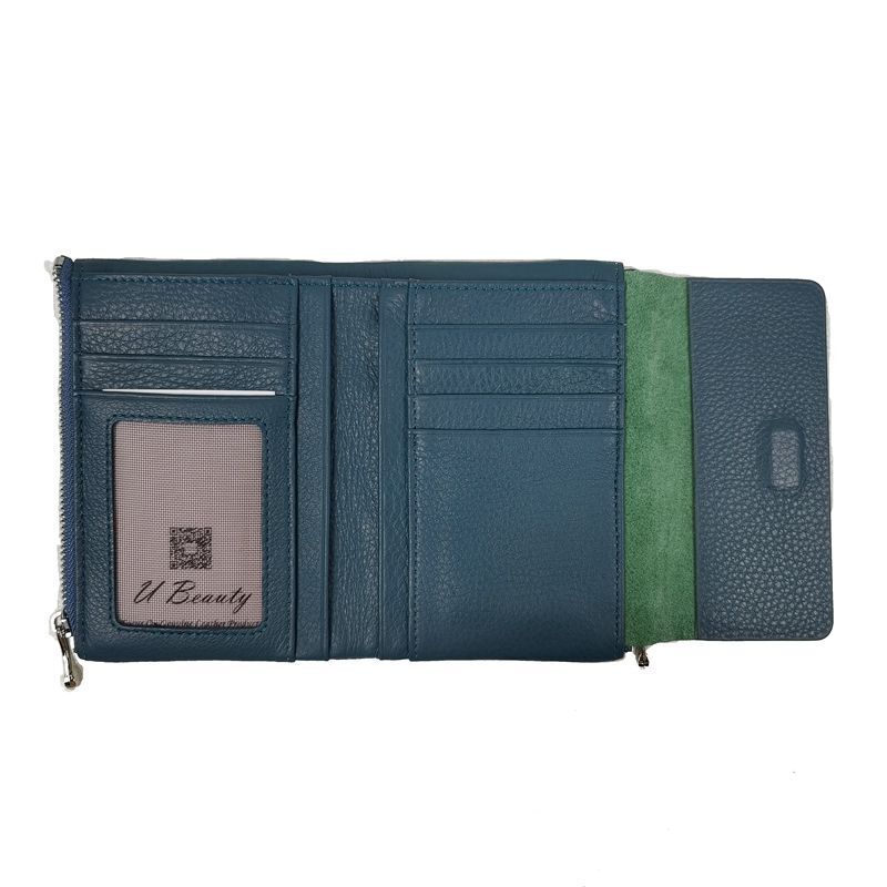Soft Genuine Cow Leather Short Zipper Wallet Tri Fold Coin Card Holder Money Bag