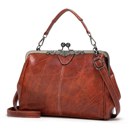 Vintage Small Shoulder Bag Retro Handbags Kiss Lock Crossbody Purse Leather Bag