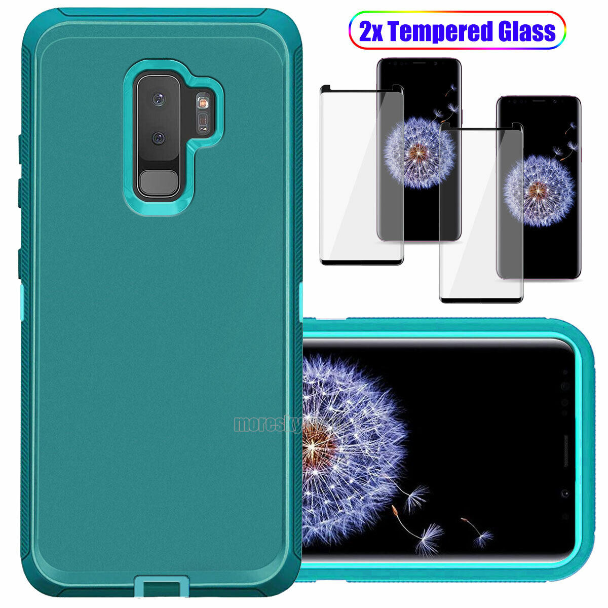 For Samsung Galaxy S9 /Plus Hard Heavy Duty Case Cover, Tempered Glass Protector