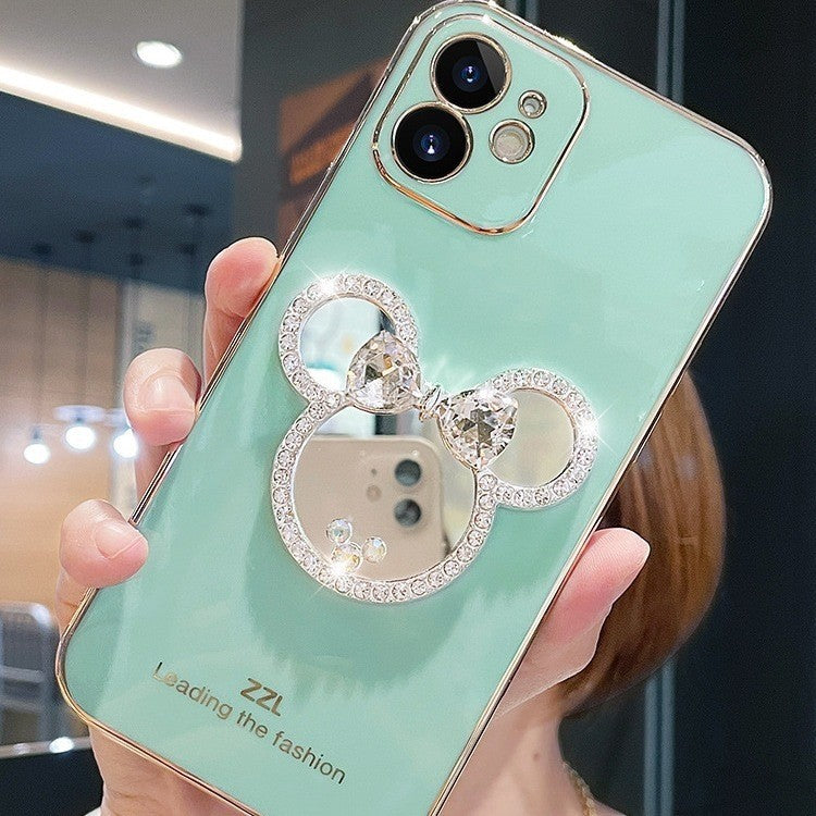 For iPhone 17 Pro Max/16/15 Cute Bling Mirror Holder Phone Case w/Chain 8 color
