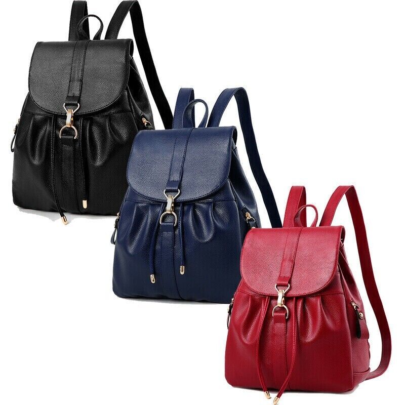 New Women's Ladies Casual Backpack Drawstring School Shoulder PU Leather Bag