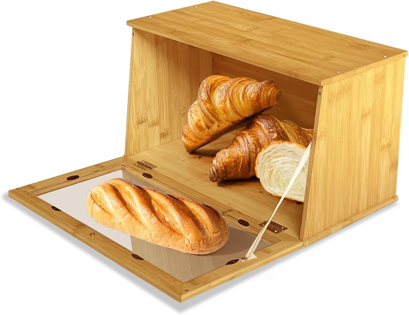 Wooden Bread Storage with Lid Food Organizer Container for Kitchen Countertop