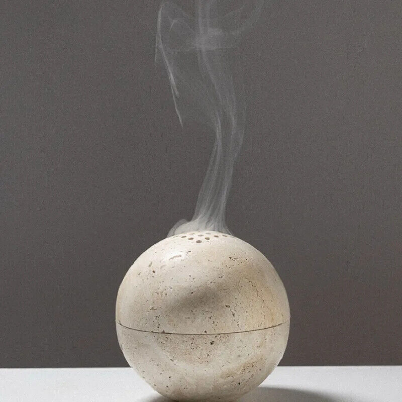 Incense Burner Holder 9 Holes Natural Marble Cave Stone Round Table Decor 10.5cm