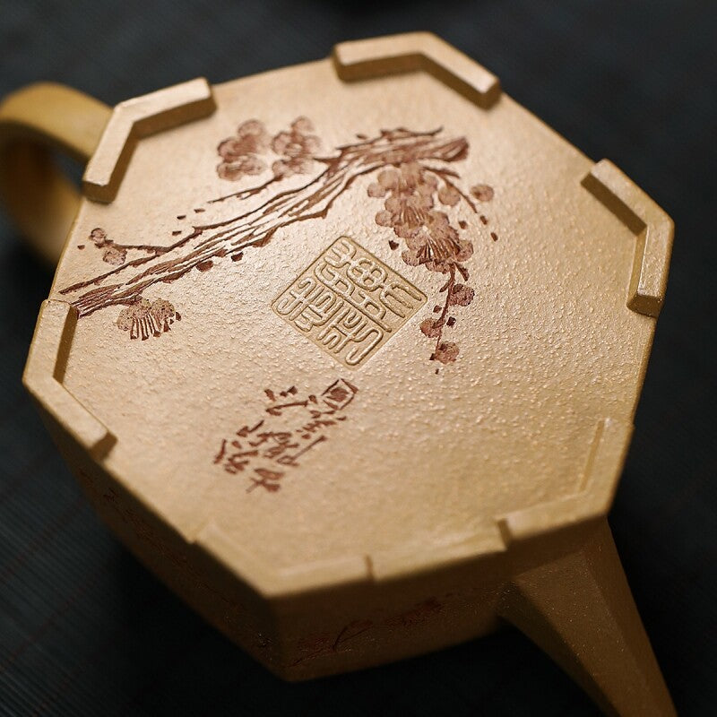 Original Ore Real Yixing Zisha Duan Clay Tea Pot Handmade Wintersweet Carved Pot
