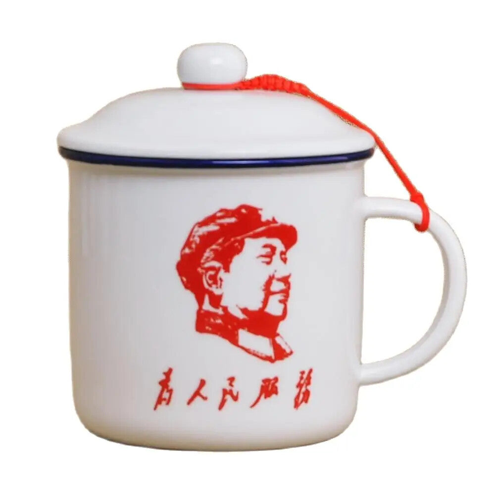 450M ceramic cup + lid Chinese *** retro drinking glass teapot enamel mug -