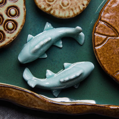 Creative Ceramic Tea Pet Celadon Kung Fu Tea Stand Decoration Shelf Carp