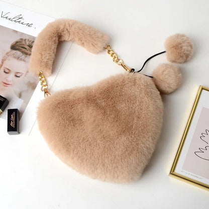 Winter Bag Women Faux Fur Totes Underarm Handbags Party Shoulder Bags