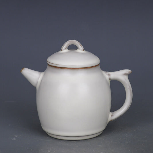 6.2" Chinese Song Porcelain Ru Kiln Crescent White Glaze Teapot