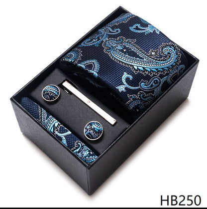 Men Neckties 5Pcs Business Ties Hanky Cufflink Set Clips Corbatas Gift Box 7.5cm