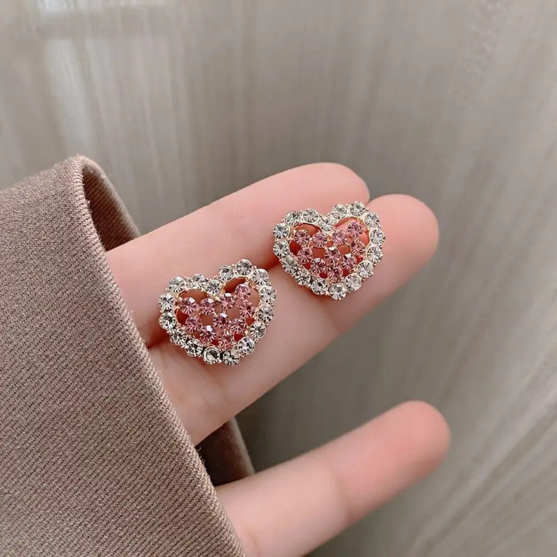 925 Sterling Silver Crystal Heart Stud Earrings Jewellery Women Girls Gift US