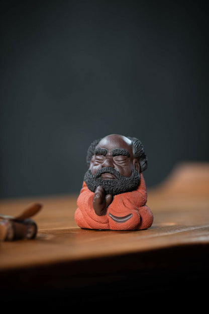 Chinese Yixing Zisha Purple Mud Pottery Lovable Taoism Dharma Tea Pet Statues