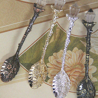 4 Pcs/Set Vintage Crystal Head Spoon Zinc Alloy Carved Mini Coffee Tea Tableware