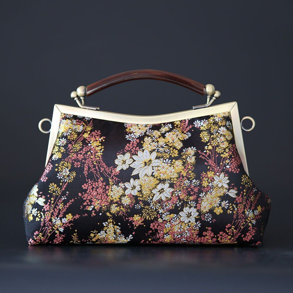 Vintage Flowers Shell Lock Bag Shoulder Crossbody Bag Handbags Purses Nylon 1 PC