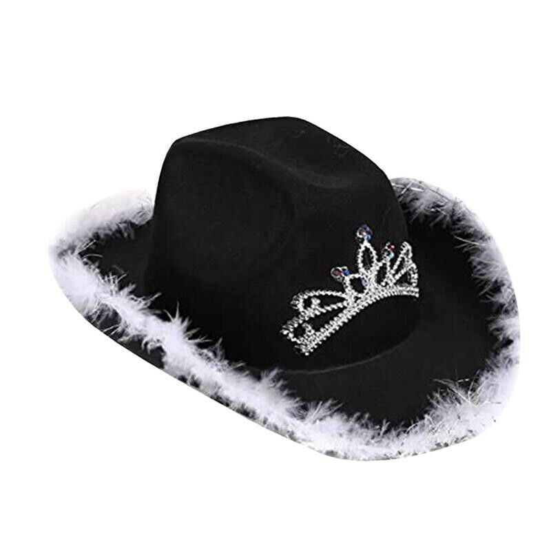 Cowgirl Hat Feather Vintage Brim Crown Western Concert Party Women's Cowboy Hat