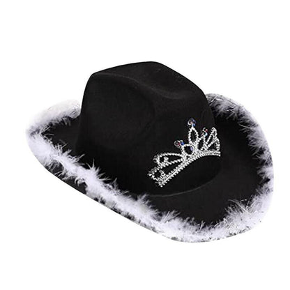 Cowgirl Hat Feather Vintage Brim Crown Western Concert Party Women's Cowboy Hat