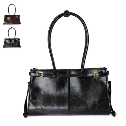 33/38cm Glossy Real Leather Satchel Shoulder Bag Purse Work Handbag Tote Fashion