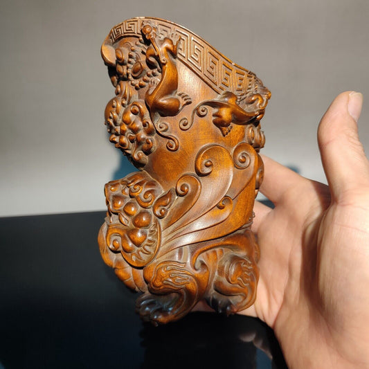 china boxwood wood carving dragon statue cup wooden decorations living room rare