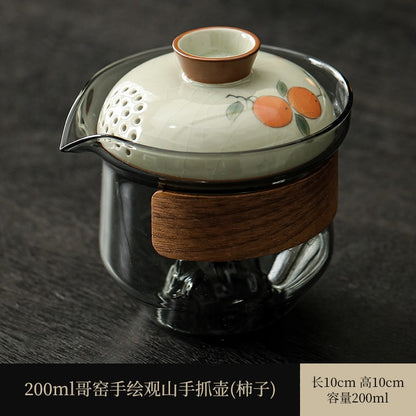 Handheld Teapot Single Pot Gaiwan Porcelain Ge Kiln Travel Tea Set