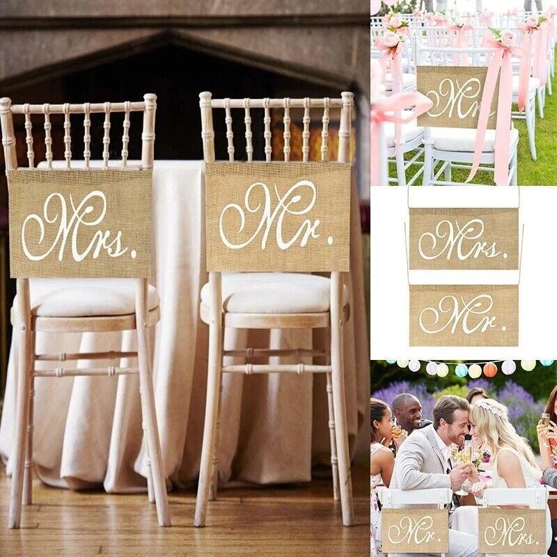 Mr. & Mrs. Chair Banners 2Pcs Burlap Romantic Hanging Rustic Signs Wedding Decor