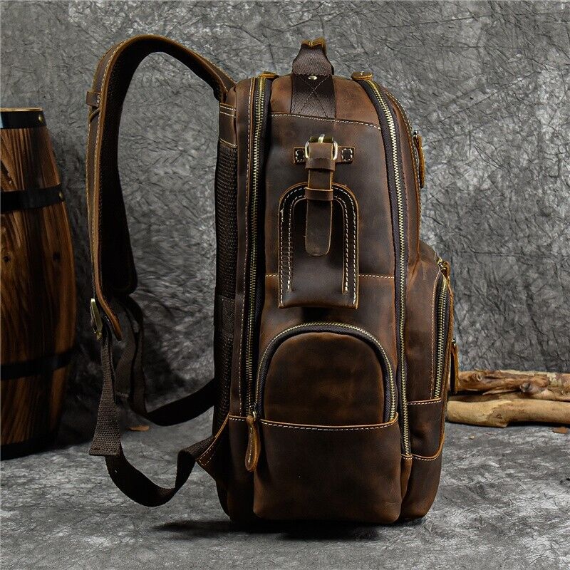 Men's Genuine Leather Backpack Shoulder Bag Travel School Laptop Bags Daypack